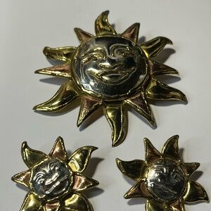 Gold and Silver Sun Brooch Set